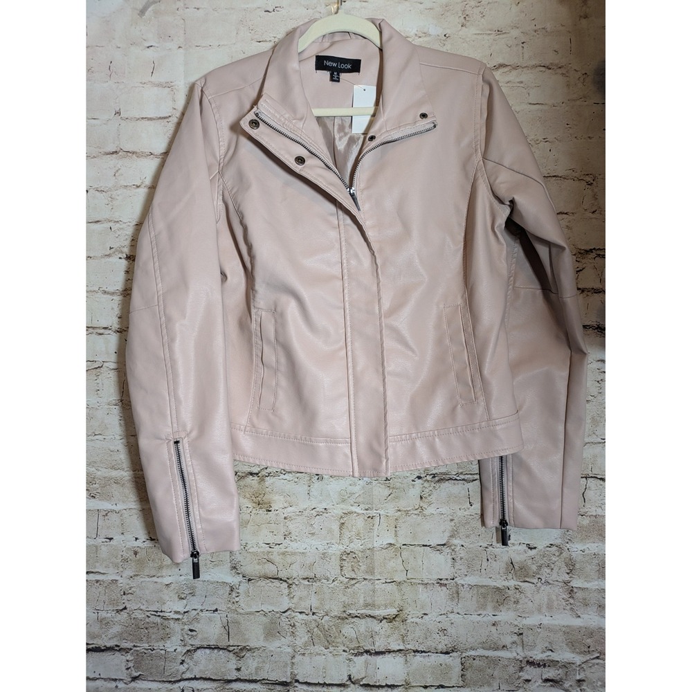 New Look Moto Jacket Women's Medium In Powder Pink Faux Leather NWT Zip Front